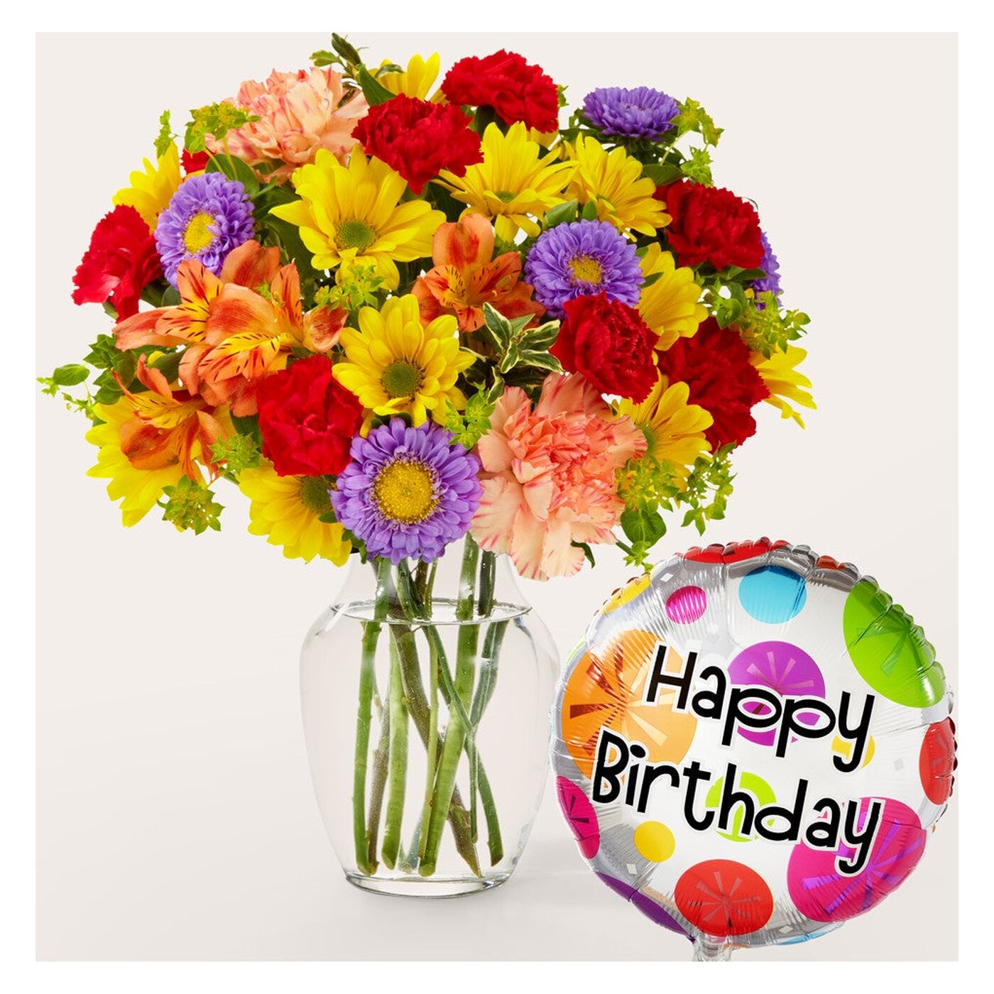 Kaleidoscope Bouquet with Birthday Balloon flower arrangement